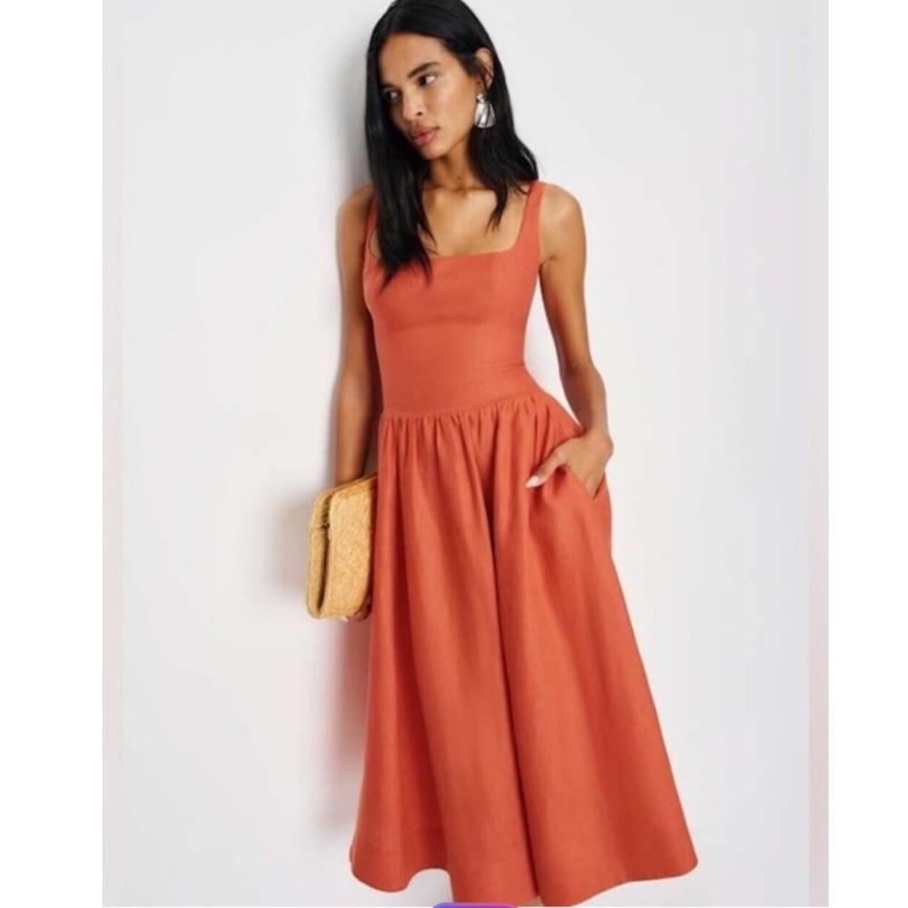NWOT Reformation Janu Linen Midi Dress Orange Chili Mango sz 4